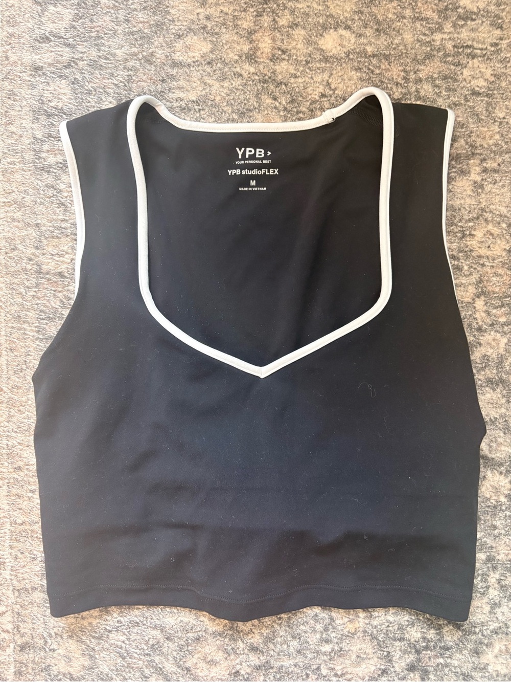 YPB studioFLEX Black Crop Tank with White Trim